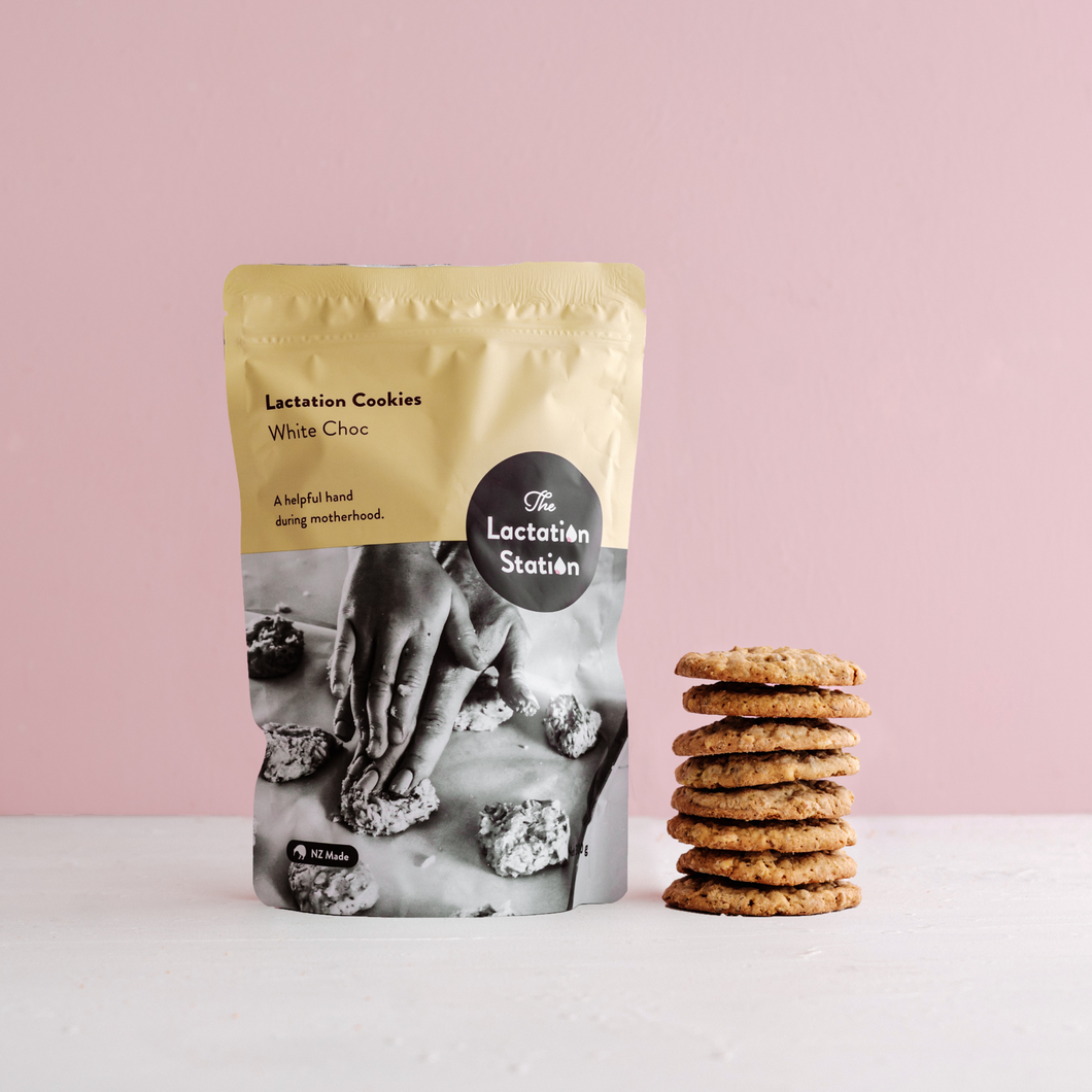 a stack of biscuits beside a packet