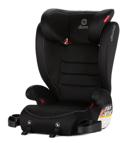Diono Monterey black booster seat with cup holders on a white background