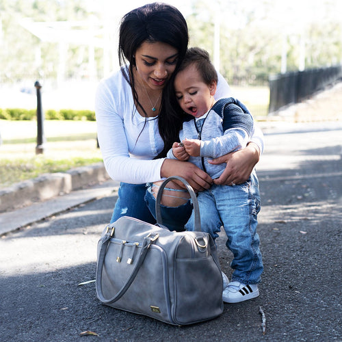 Isoki Nappy Bag Double Zip Satchel Stone