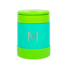 bold bright mint green centre with silver M logo, lid and bumper bold lime green