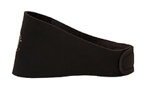 side view showing the shape, wide at the front and narrow at the back where it velcro together