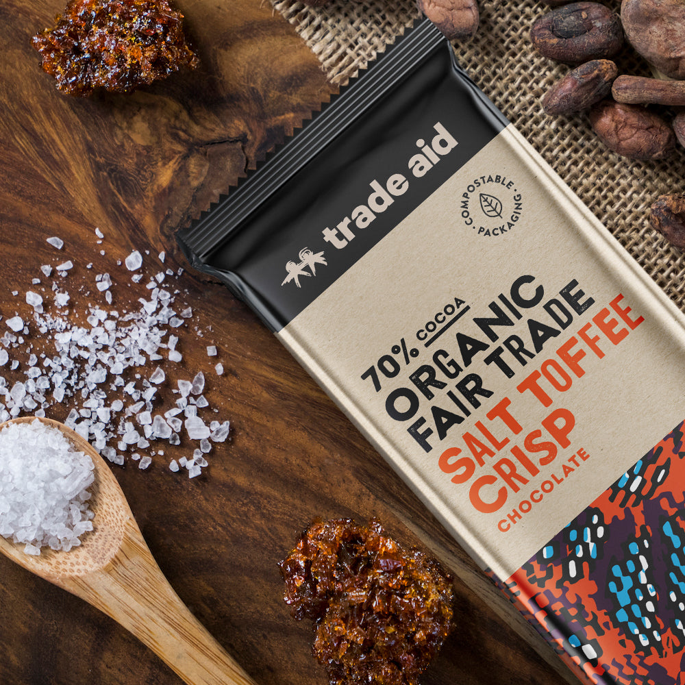 Trade Aid Organic 70% Salt Toffee Crisp  Chocolate - 100g