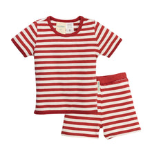 red and white stripe t-shirt and shorts pyjama set