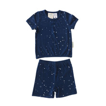 solid navy with small white stars all over in t-shirt and shorts pyjama set